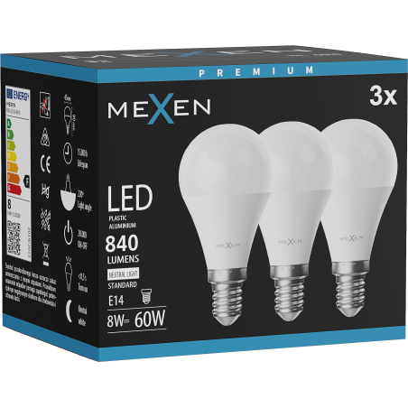 Mexen Nova 3x LED крушка E14, G45, 8W, неутрална - 4000K, 840 lm - L101-E14-0840-01x03