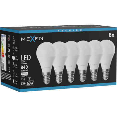 Mexen Nova 6x LED крушка E14, G45, 8W, Неутрална - 4000K, 840 lm - L101-E14-0840-01x06
