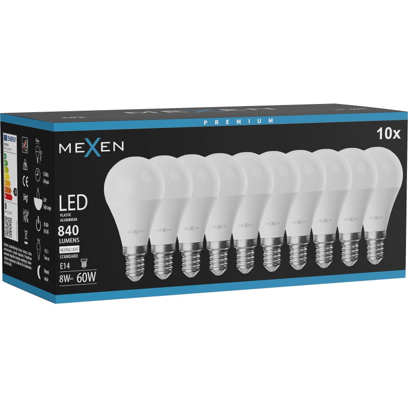 Mexen Nova 10x LED крушка E14, G45, 8W, неутрална - 4000K, 840 lm - L101-E14-0840-01x10
