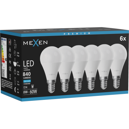 Mexen Nova 6x LED крушка E14, G45, 8W, Студена - 6500K, 840 lm - L101-E14-0865-01x06