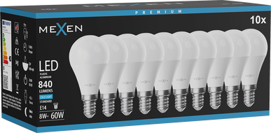 Mexen Nova 10x LED крушка E14, G45, 8W, Студена - 6500K, 840 lm - L101-E14-0865-01x10
