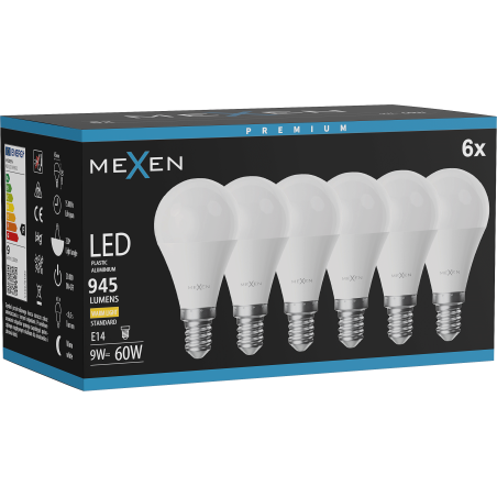 Mexen Nova 6x LED крушка E14, G45, 9W, Топла - 3000K, 945 lm - L101-E14-0930-01x06