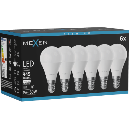 Mexen Nova 6x LED крушка E14, G45, 9W, Неутрална - 4000K, 945 lm - L101-E14-0940-01x06