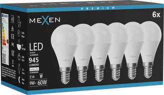 Mexen Nova 6x LED крушка E14, G45, 9W, Неутрална - 4000K, 945 lm - L101-E14-0940-01x06