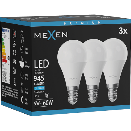 Mexen Nova 3x LED крушка E14, G45, 9W, Студена - 6500K, 945 lm - L101-E14-0965-01x03