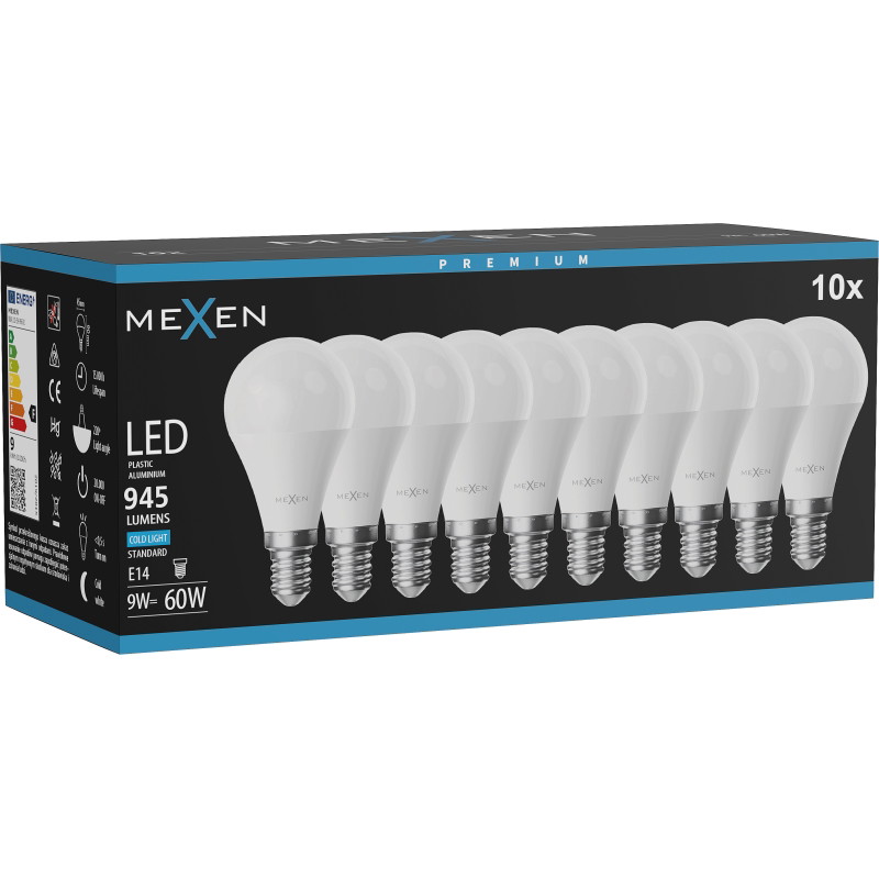 Mexen Nova 10x LED крушка E14, G45, 9W, Студена - 6500K, 945 lm - L101-E14-0965-01x10