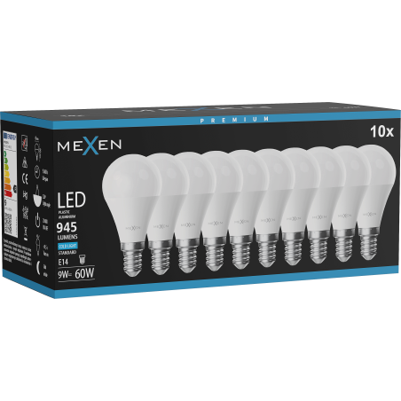 Mexen Nova 10x LED крушка E14, G45, 9W, Студена - 6500K, 945 lm - L101-E14-0965-01x10