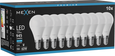 Mexen Nova 10x LED крушка E14, G45, 9W, Студена - 6500K, 945 lm - L101-E14-0965-01x10