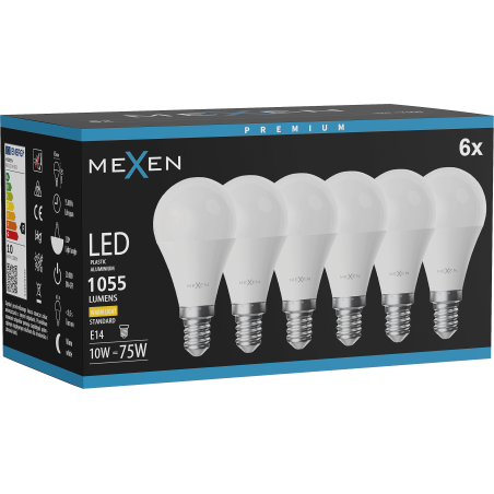 Mexen Nova 6x LED крушка E14, G45, 10W, Топла - 3000K, 1055 lm - L101-E14-1030-01x06