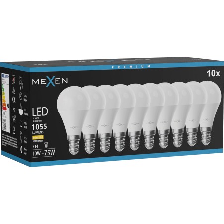 Mexen Nova 10x LED крушка E14, G45, 10W, Топла - 3000K, 1055 lm - L101-E14-1030-01x10