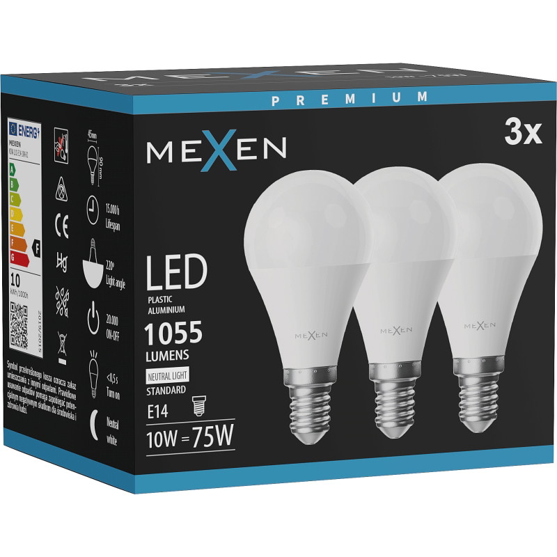 Mexen Nova 3x LED крушка E14, G45, 10W, Неутрална - 4000K, 1055 lm - L101-E14-1040-01x03