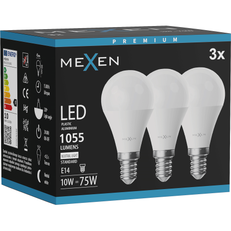 Mexen Nova 3x LED крушка E14, G45, 10W, Неутрална - 4000K, 1055 lm - L101-E14-1040-01x03