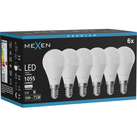 Mexen Nova 6x LED крушка E14, G45, 10W, Неутрална - 4000K, 1055 lm - L101-E14-1040-01x06
