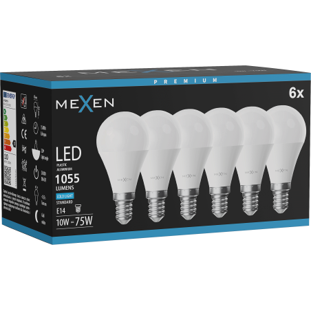 Mexen Nova 6x LED крушка E14, G45, 10W, Студена - 6500K, 1055 lm - L101-E14-1065-01x06