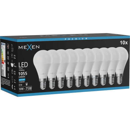 Mexen Nova 10x LED крушка E14, G45, 10W, Студена - 6500K, 1055 lm - L101-E14-1065-01x10