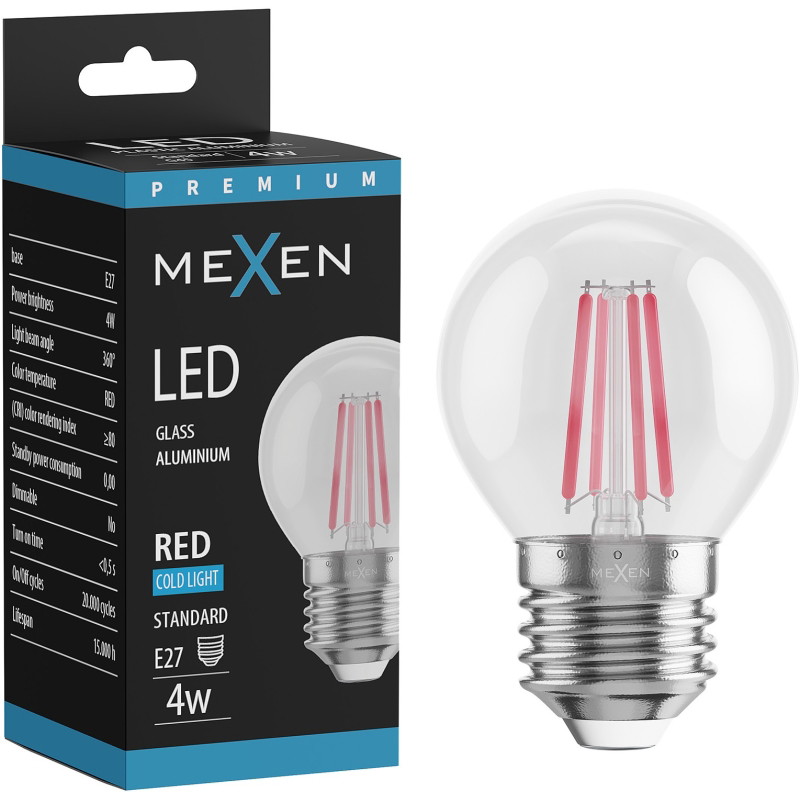 Mexen Vintis LED филаментна крушка E27, G45, 4W, 55 lm, червена - L156-E27-04XX-45