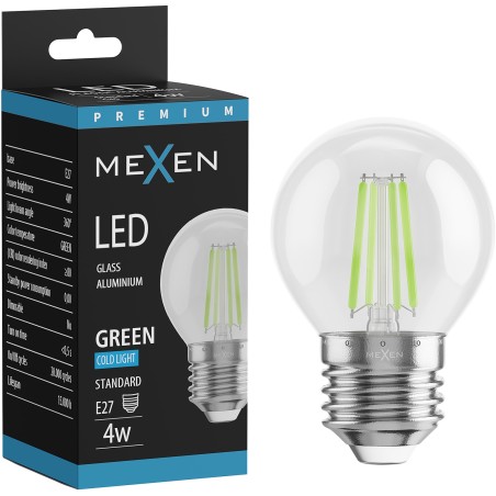 Mexen Vintis LED нажежаема жичка E27, G45, 4W, 55 lm, зелена - L156-E27-04XX-46