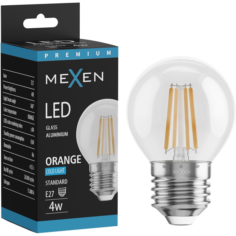Mexen Vintis LED филаментна крушка E27, G45, 4W, 55 lm, оранжева - L156-E27-04XX-48