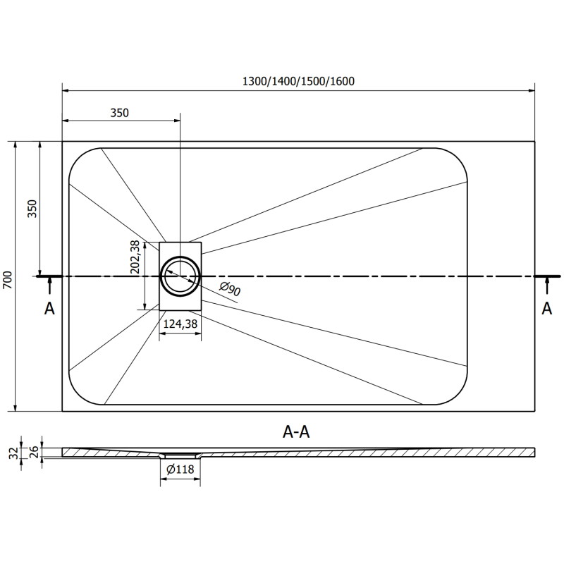 Mexen Hugo правоъгълен душов поднос SMC 130 x 70 cm, бял камък - 42157013