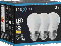 Mexen Nova 3x LED крушка E27, G45, 1W, Топла - 3000K, 105 lm - L101-E27-0130-01x03