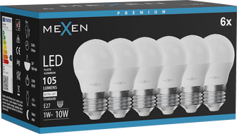 Mexen Nova 6x LED крушка E27, G45, 1W, Неутрална - 4000K, 105 lm - L101-E27-0140-01x06