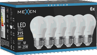 Mexen Nova 6x LED крушка E27, G45, 3W, Топла светлина - 3000K, 315 lm - L101-E27-0330-01x06
