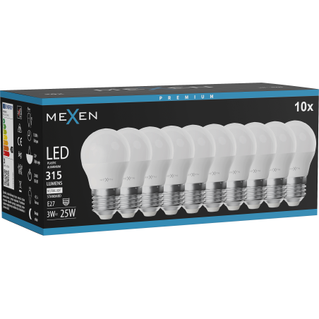 Mexen Nova 10x LED крушка E27, G45, 3W, неутрална - 4000K, 315 lm - L101-E27-0340-01x10