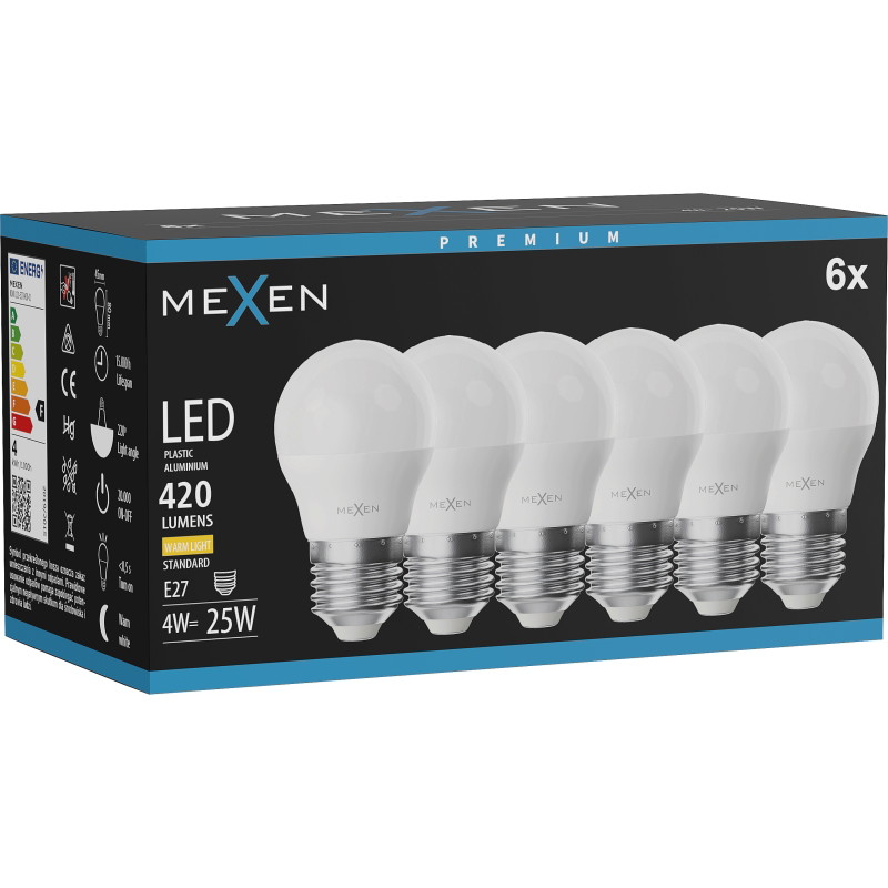 Mexen Nova 6x LED крушка E27, G45, 4W, Топла - 3000K, 420 lm - L101-E27-0430-01x06