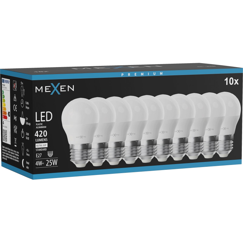 Mexen Nova 10x LED крушка E27, G45, 4W, Неутрална - 4000K, 420 lm - L101-E27-0440-01x10
