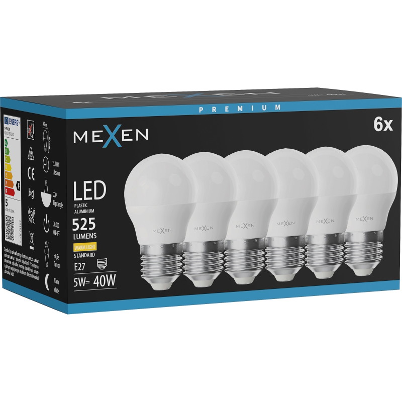 Mexen Nova 6x LED крушка E27, G45, 5W, Топла - 3000K, 525 lm - L101-E27-0530-01x06