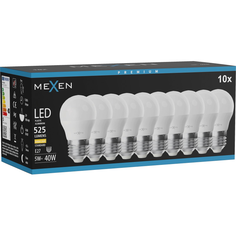Mexen Nova 10x LED крушка E27, G45, 5W, Топла - 3000K, 525 lm - L101-E27-0530-01x10