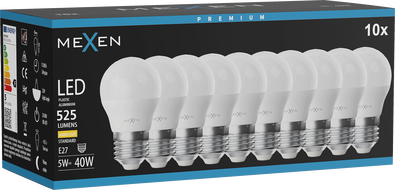 Mexen Nova 10x LED крушка E27, G45, 5W, Топла - 3000K, 525 lm - L101-E27-0530-01x10