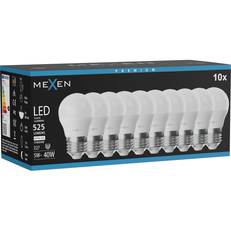 Mexen Nova 10x LED крушка E27, G45, 5W, неутрална - 4000K, 525 lm - L101-E27-0540-01x10