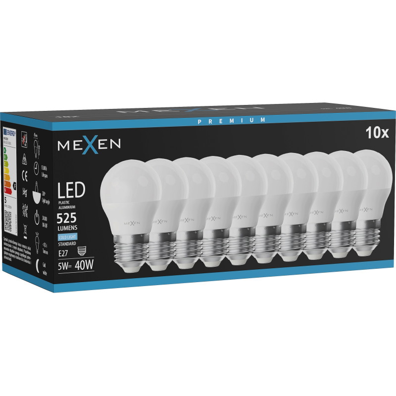 Mexen Nova 10x LED крушка E27, G45, 5W, Студена - 6500K, 525 lm - L101-E27-0565-01x10