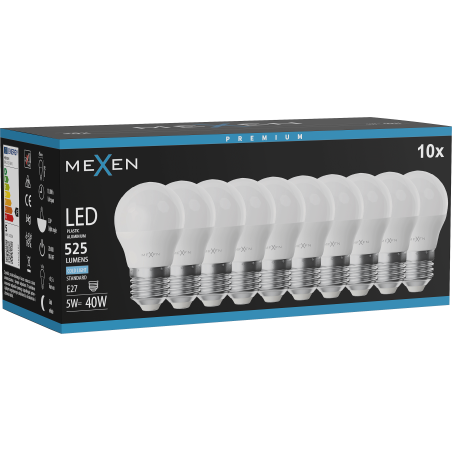 Mexen Nova 10x LED крушка E27, G45, 5W, Студена - 6500K, 525 lm - L101-E27-0565-01x10