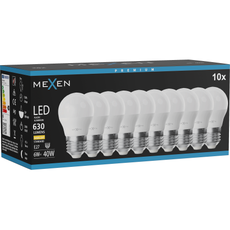 Mexen Nova 10x LED крушка E27, G45, 6W, Топла - 3000K, 630 lm - L101-E27-0630-01x10