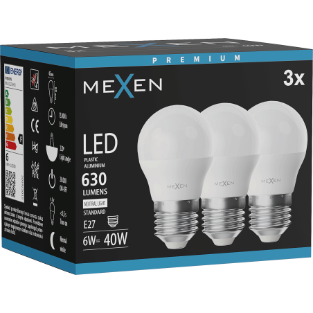 Mexen Nova 3x LED крушка E27, G45, 6W, Неутрална - 4000K, 630 lm - L101-E27-0640-01x03