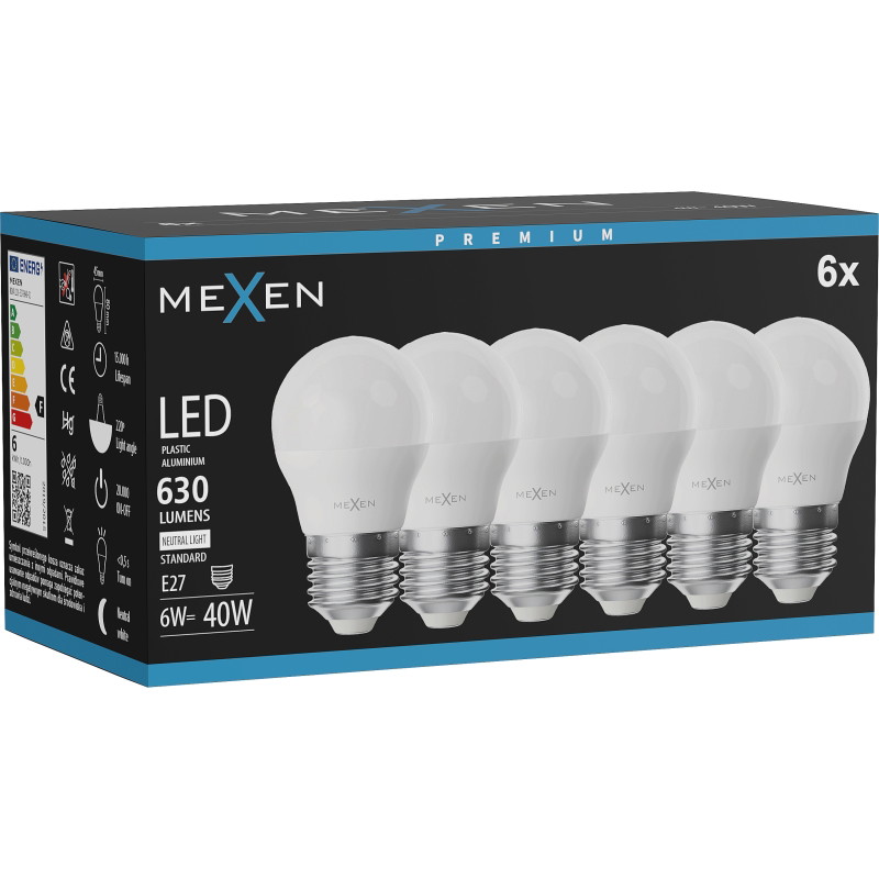 Mexen Nova 6x LED крушка E27, G45, 6W, Неутрална - 4000K, 630 lm - L101-E27-0640-01x06