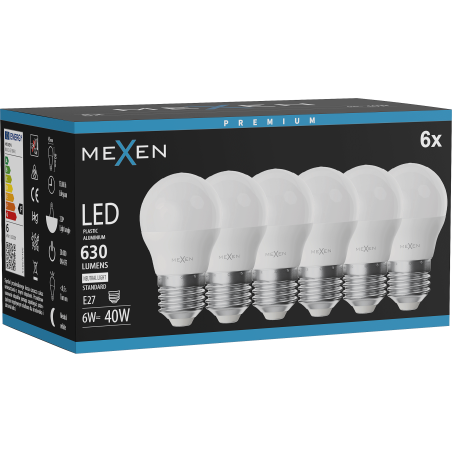 Mexen Nova 6x LED крушка E27, G45, 6W, Неутрална - 4000K, 630 lm - L101-E27-0640-01x06