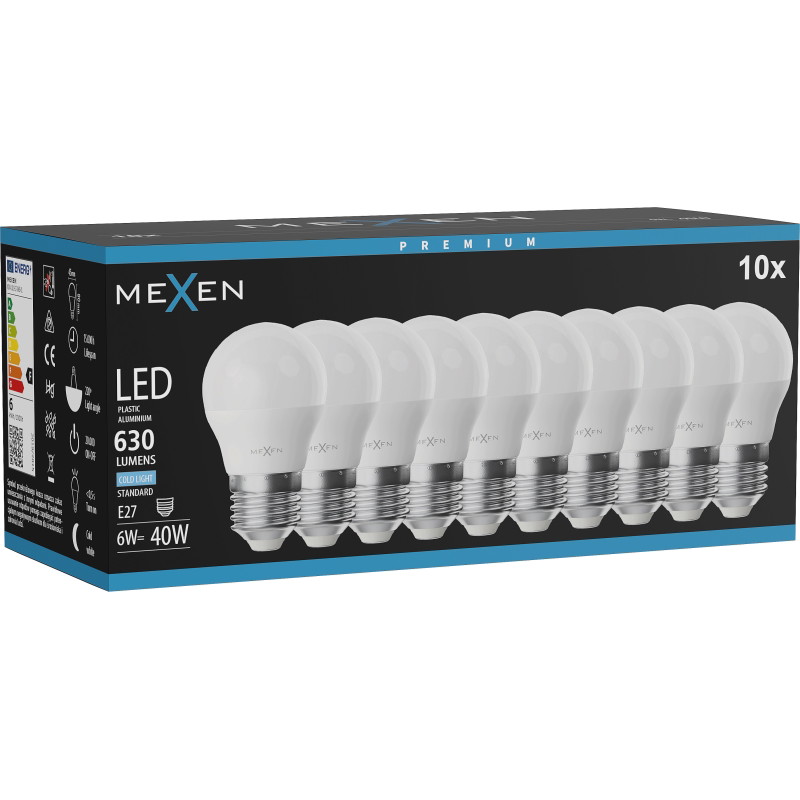 Mexen Nova 10x LED крушка E27, G45, 6W, Студена - 6500K, 630 lm - L101-E27-0665-01x10