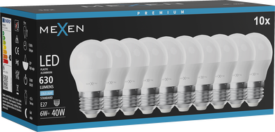 Mexen Nova 10x LED крушка E27, G45, 6W, Студена - 6500K, 630 lm - L101-E27-0665-01x10