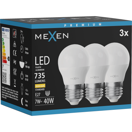 Mexen Nova 3x LED крушка E27, G45, 7W, Топла - 3000K, 735 lm - L101-E27-0730-01x03