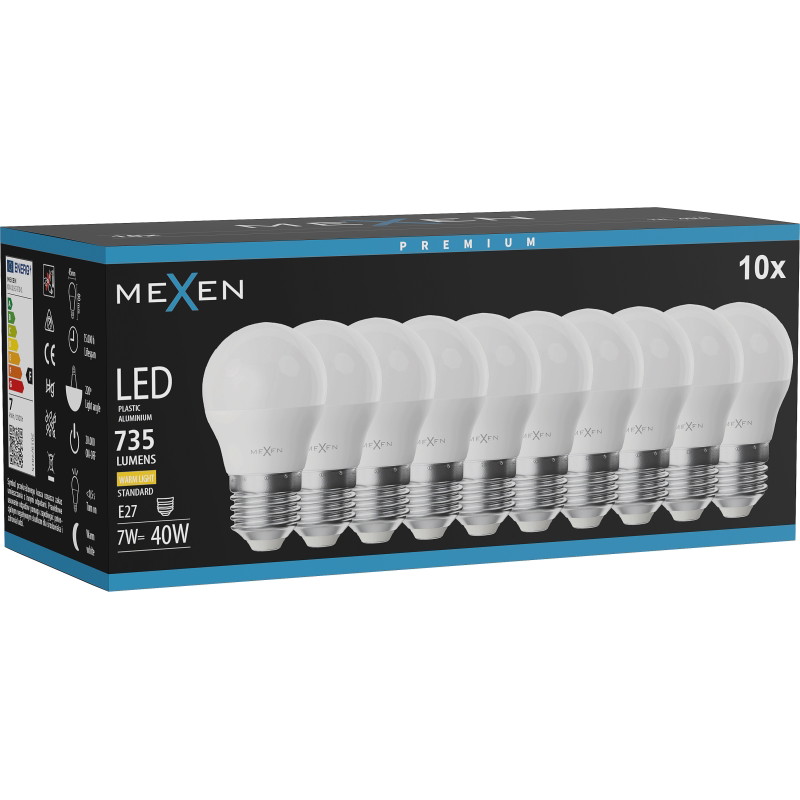 Mexen Nova 10x LED крушка E27, G45, 7W, Топла - 3000K, 735 lm - L101-E27-0730-01x10
