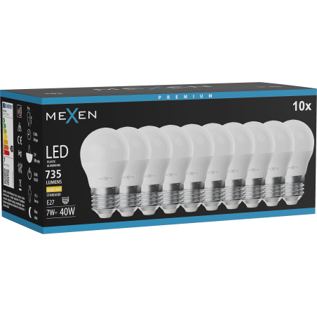 Mexen Nova 10x LED крушка E27, G45, 7W, Топла - 3000K, 735 lm - L101-E27-0730-01x10