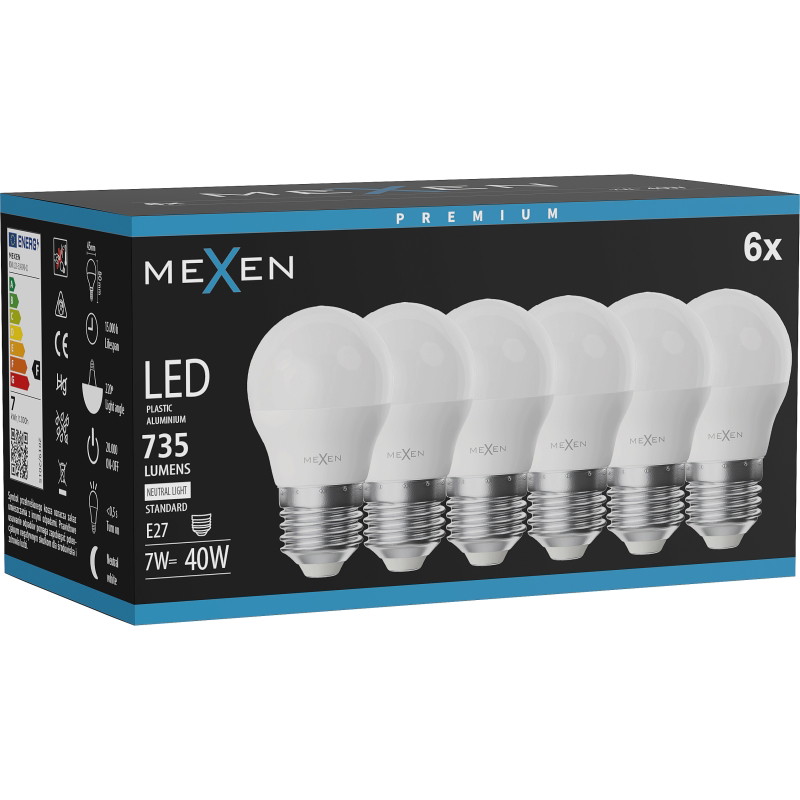 Mexen Nova 6x LED крушка E27, G45, 7W, Неутрална - 4000K, 735 lm - L101-E27-0740-01x06