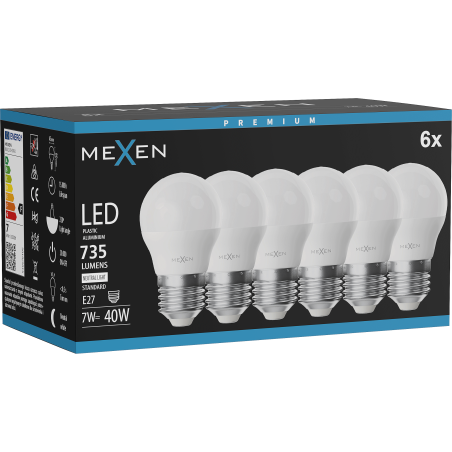 Mexen Nova 6x LED крушка E27, G45, 7W, Неутрална - 4000K, 735 lm - L101-E27-0740-01x06