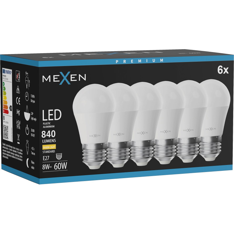 Mexen Nova 6x LED крушка E27, G45, 8W, Топла - 3000K, 840 lm - L101-E27-0830-01x06