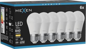 Mexen Nova 6x LED крушка E27, G45, 8W, Топла - 3000K, 840 lm - L101-E27-0830-01x06