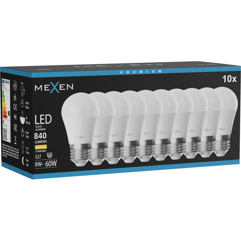 Mexen Nova 10x LED крушка E27, G45, 8W, Топла - 3000K, 840 lm - L101-E27-0830-01x10