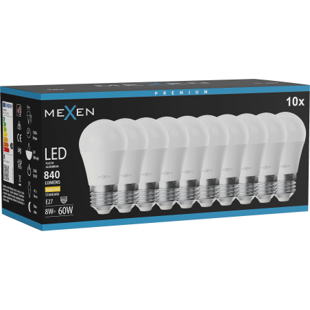 Mexen Nova 10x LED крушка E27, G45, 8W, Топла - 3000K, 840 lm - L101-E27-0830-01x10